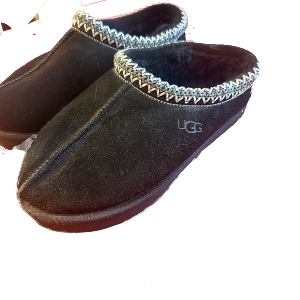UGG Black Slippers with Woven Detail